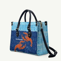 Turks and Caicos Islands Leather Bag with Red Crab and Ocean Wave Coral Reef Design - Wonder Print Shop