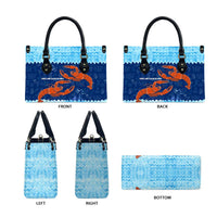 Turks and Caicos Islands Leather Bag with Red Crab and Ocean Wave Coral Reef Design - Wonder Print Shop