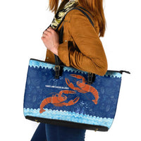 Turks and Caicos Islands Leather Tote Bag with Red Crab and Ocean Wave Coral Reef Design - Wonder Print Shop