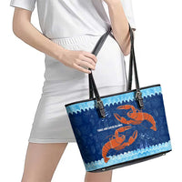 Turks and Caicos Islands Leather Tote Bag with Red Crab and Ocean Wave Coral Reef Design - Wonder Print Shop