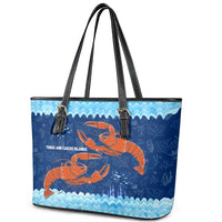 Turks and Caicos Islands Leather Tote Bag with Red Crab and Ocean Wave Coral Reef Design - Wonder Print Shop