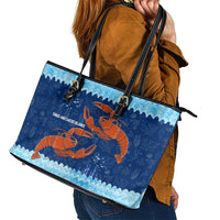 Turks and Caicos Islands Leather Tote Bag with Red Crab and Ocean Wave Coral Reef Design - Wonder Print Shop