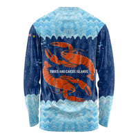 Turks and Caicos Islands Long Sleeve Shirt with Red Crab and Ocean Wave Coral Reef Design - Wonder Print Shop