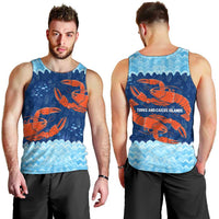 Turks and Caicos Islands Men Tank Top with Red Crab and Ocean Wave Coral Reef Design - Wonder Print Shop