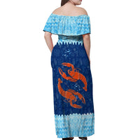 Turks and Caicos Islands Off Shoulder Maxi Dress with Red Crab and Ocean Wave Coral Reef Design - Wonder Print Shop