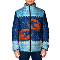 Turks and Caicos Islands Padded Jacket with Red Crab and Ocean Wave Coral Reef Design - Wonder Print Shop