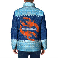 Turks and Caicos Islands Padded Jacket with Red Crab and Ocean Wave Coral Reef Design - Wonder Print Shop