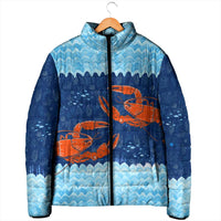 Turks and Caicos Islands Padded Jacket with Red Crab and Ocean Wave Coral Reef Design - Wonder Print Shop