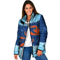 Turks and Caicos Islands Padded Jacket with Red Crab and Ocean Wave Coral Reef Design - Wonder Print Shop