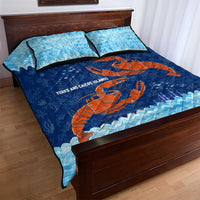 Turks and Caicos Islands Quilt Bed Set with Red Crab and Ocean Wave Coral Reef Design - Wonder Print Shop