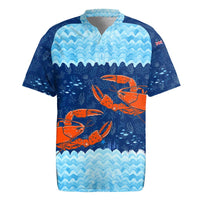 Turks and Caicos Islands Rugby Jersey with Red Crab and Ocean Wave Coral Reef Design - Wonder Print Shop