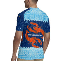 Turks and Caicos Islands Rugby Jersey with Red Crab and Ocean Wave Coral Reef Design - Wonder Print Shop