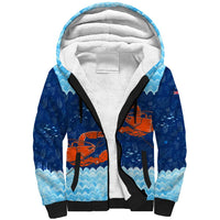 Turks and Caicos Islands Sherpa Hoodie with Red Crab and Ocean Wave Coral Reef Design - Wonder Print Shop