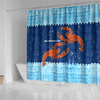 Turks and Caicos Islands Shower Curtain with Red Crab and Ocean Wave Coral Reef Design - Wonder Print Shop