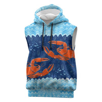 Turks and Caicos Islands Sleeveless Hoodie with Red Crab and Ocean Wave Coral Reef Design - Wonder Print Shop