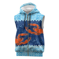 Turks and Caicos Islands Sleeveless Zip Hoodie with Red Crab and Ocean Wave Coral Reef Design - Wonder Print Shop