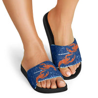 Turks and Caicos Islands Slide Sandals with Red Crab and Ocean Wave Coral Reef Design - Wonder Print Shop
