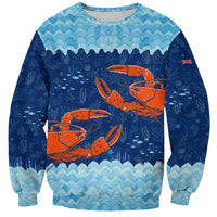 Turks and Caicos Islands Sweatshirt with Red Crab and Ocean Wave Coral Reef Design - Wonder Print Shop