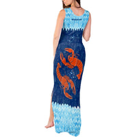 Turks and Caicos Islands Tank Maxi Dress with Red Crab and Ocean Wave Coral Reef Design - Wonder Print Shop