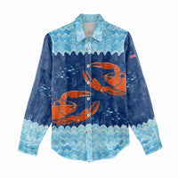 Turks and Caicos Islands Women Casual Shirt with Red Crab and Ocean Wave Coral Reef Design - Wonder Print Shop