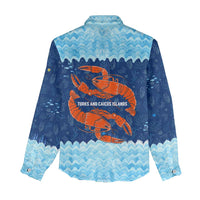 Turks and Caicos Islands Women Casual Shirt with Red Crab and Ocean Wave Coral Reef Design - Wonder Print Shop