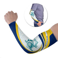 Turks and Caicos Islands Arm Sleeves with Sea Shell Graphic and Yellow Blue Wave Design - Wonder Print Shop
