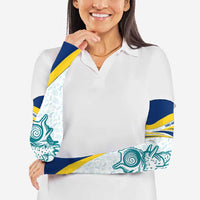 Turks and Caicos Islands Arm Sleeves with Sea Shell Graphic and Yellow Blue Wave Design - Wonder Print Shop