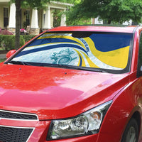 Turks and Caicos Islands Auto Sun Shade with Sea Shell Graphic and Yellow Blue Wave Design - Wonder Print Shop