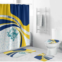 Turks and Caicos Islands Bathroom Set with Sea Shell Graphic and Yellow Blue Wave Design - Wonder Print Shop