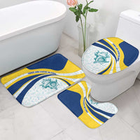Turks and Caicos Islands Bathroom Set with Sea Shell Graphic and Yellow Blue Wave Design - Wonder Print Shop