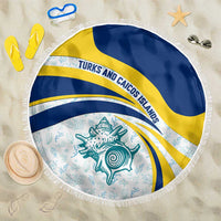 Turks and Caicos Islands Beach Blanket with Sea Shell Graphic and Yellow Blue Wave Design - Wonder Print Shop