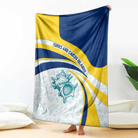 Turks and Caicos Islands Blanket with Sea Shell Graphic and Yellow Blue Wave Design - Wonder Print Shop