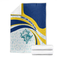 Turks and Caicos Islands Blanket with Sea Shell Graphic and Yellow Blue Wave Design - Wonder Print Shop