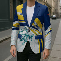 Turks and Caicos Islands Blazer with Sea Shell Graphic and Yellow Blue Wave Design - Wonder Print Shop