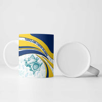Turks and Caicos Islands Ceramic Mug with Sea Shell Graphic and Yellow Blue Wave Design - Wonder Print Shop