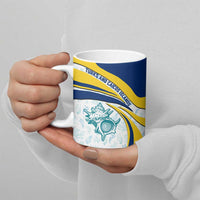 Turks and Caicos Islands Ceramic Mug with Sea Shell Graphic and Yellow Blue Wave Design - Wonder Print Shop