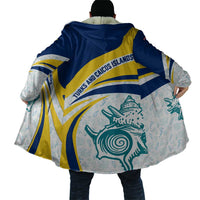 Turks and Caicos Islands Cloak with Sea Shell Graphic and Yellow Blue Wave Design - Wonder Print Shop