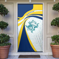 Turks and Caicos Islands Door Cover with Sea Shell Graphic and Yellow Blue Wave Design - Wonder Print Shop