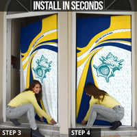 Turks and Caicos Islands Door Cover with Sea Shell Graphic and Yellow Blue Wave Design - Wonder Print Shop