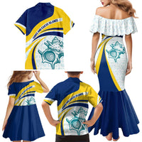 Turks and Caicos Islands Family Matching Mermaid Dress and Hawaiian Shirt with Sea Shell Graphic and Yellow Blue Wave Design - Wonder Print Shop