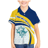 Turks and Caicos Islands Family Matching Mermaid Dress and Hawaiian Shirt with Sea Shell Graphic and Yellow Blue Wave Design - Wonder Print Shop