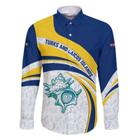 Turks and Caicos Islands Family Matching Off The Shoulder Long Sleeve Dress and Hawaiian Shirt with Sea Shell Graphic and Yellow Blue Wave Design - Wonder Print Shop