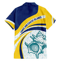 Turks and Caicos Islands Family Matching Puletasi and Hawaiian Shirt with Sea Shell Graphic and Yellow Blue Wave Design - Wonder Print Shop