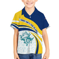Turks and Caicos Islands Family Matching Short Sleeve Bodycon Dress and Hawaiian Shirt with Sea Shell Graphic and Yellow Blue Wave Design - Wonder Print Shop