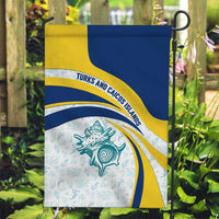 Turks and Caicos Islands Garden Flag with Sea Shell Graphic and Yellow Blue Wave Design - Wonder Print Shop