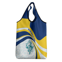 Turks and Caicos Islands Grocery Bag with Sea Shell Graphic and Yellow Blue Wave Design - Wonder Print Shop