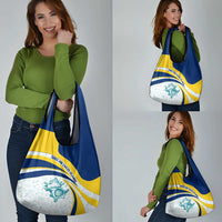 Turks and Caicos Islands Grocery Bag with Sea Shell Graphic and Yellow Blue Wave Design - Wonder Print Shop