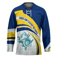 Turks and Caicos Islands Hockey Jersey with Sea Shell Graphic and Yellow Blue Wave Design - Wonder Print Shop