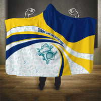 Turks and Caicos Islands Hooded Blanket with Sea Shell Graphic and Yellow Blue Wave Design - Wonder Print Shop