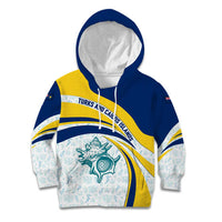 Turks and Caicos Islands Kid Hoodie with Sea Shell Graphic and Yellow Blue Wave Design - Wonder Print Shop